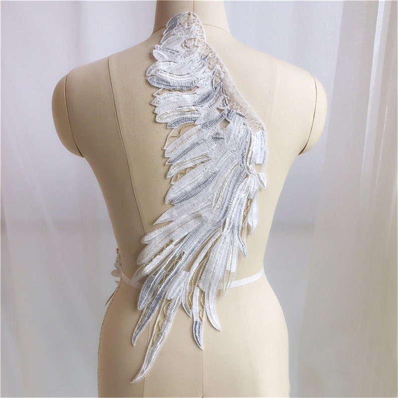 Lace Applique Wing Embroidery Double Color Stitch Patch Motif Etsy