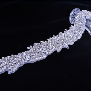 Bridal Crystal Rhinestone Applique Diamante Appliques Sash Belt DIY Iron Glue on Bridal Wedding Dress Gown 1 Piece image 4