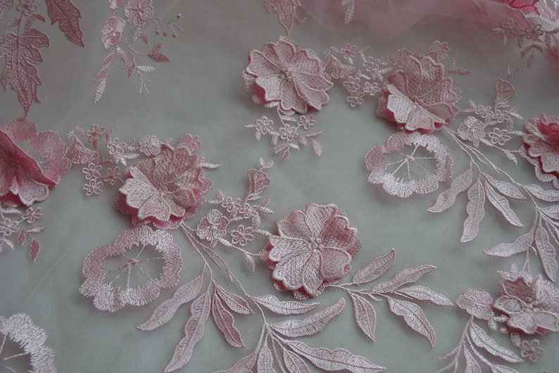 Pink 3D Flower Embroidery Lace Fabric Mesh Materials Dress Etsy
