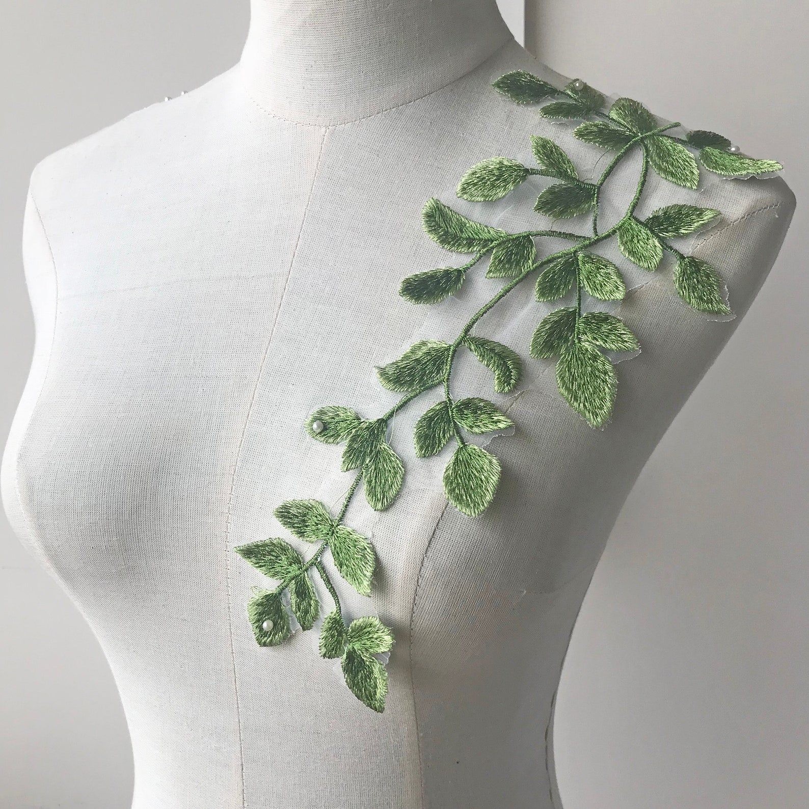1 pair green vine with floral jessecmault lace applique motif  etsy