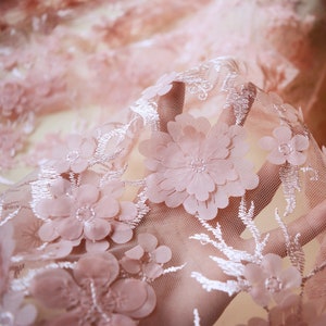 Embroidery 3D Flower Bridal Lace Fabric Materials Lace Mesh DIY Dance Costume Prom Wedding Dress Gown Sold by the yard