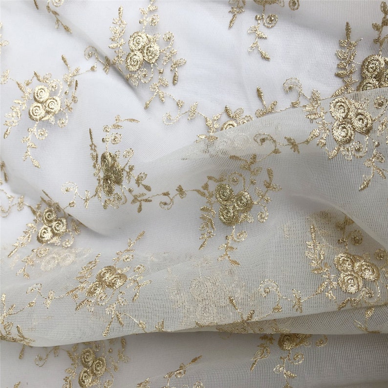 Gold & off White Alencon Embroidery Lace Fabric Materials Lace - Etsy