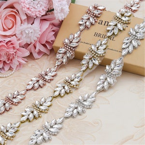 Glitter Rhinestones Trimming Chain Crystal Diamante Applique Wedding Motif for Sash Belt Bridal Dress Evening Gown Dance Costumes