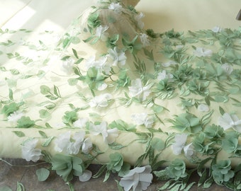 3D Flower Embroidery Lace Fabric Materials Mesh Trims DIY Wedding Bridal Evening Dress Costume Sold by the yard Apricot