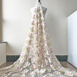3D Flower Borduurwerk Kant stof Kant Mesh Materialen trimmen Gauze DIY Kostuums Bruiloft Bruidsen Full Evening Dress Kostuums Craft 53 &quot; Breedte