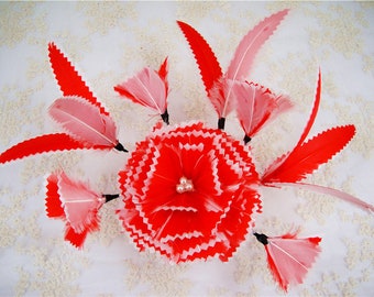 Red Customized Feather Flower Plume Bouquet Faux flowers Mount Millinery Coque Goose Hat Making DIY Wedding Accessories Handmade 1 Piece