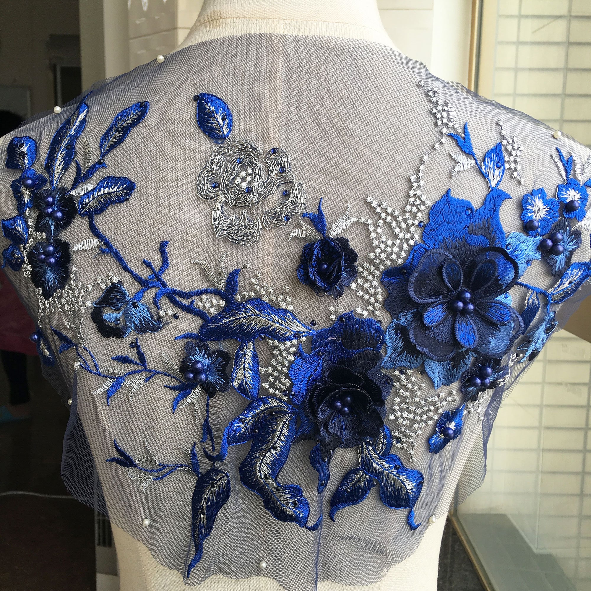 Sapphire Embroidery Lace Applique Motif 3D Floral Beads - Etsy