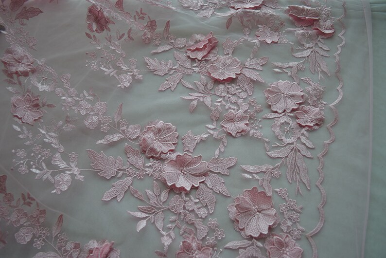 Pink 3D Flower Embroidery Lace Fabric Mesh Materials Dress Etsy