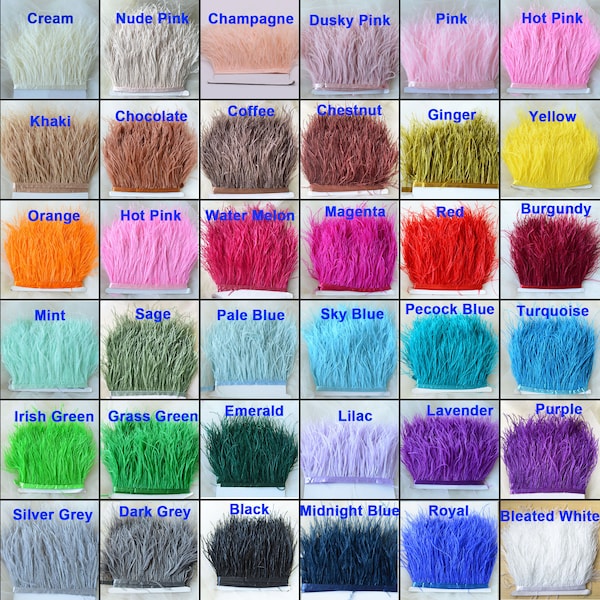 34 Colors Ostrich Feather Trimming Fringe Tassels Plume with Satin Ribbon for Dress  Millinery Fascinators  Crafts sold by 1 meter