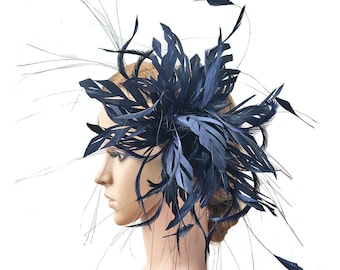 Goose Feather Flower Mount Bouquet Trimmings  Dyed Biot Faux flowers Millinery Stripped Coque Feathers for Hat Fascinator Headpiece 1 Piece