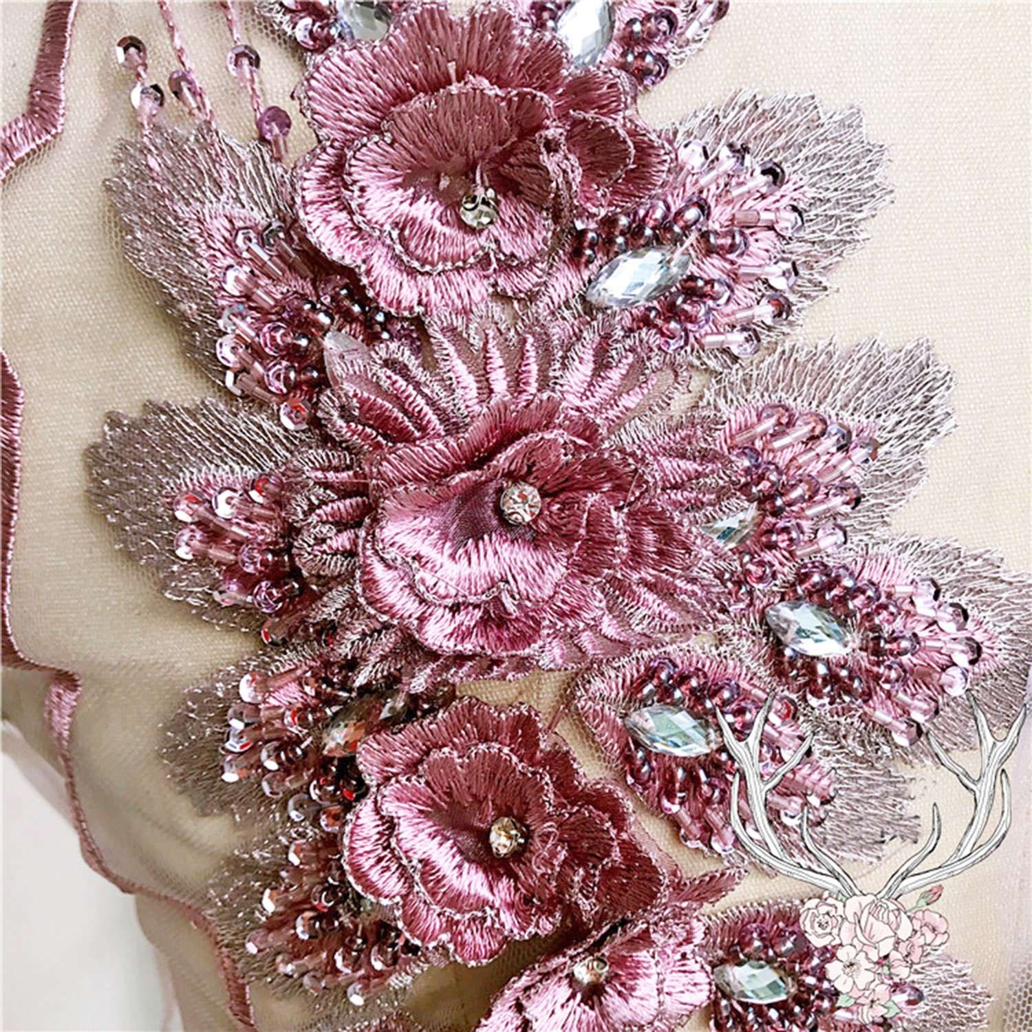 Bodice Floral Embroidered Beaded Lace Applique Trims Motif 3D Etsy