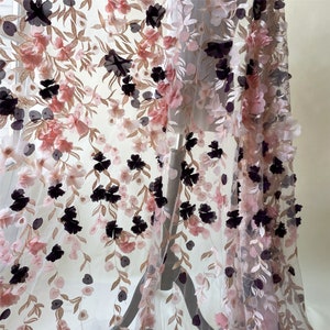 3D Flower Lace Fabric Floral Embroidery Materials Tulle Mesh Trims DIY Wedding Bridal Evening Ball Dress Sold by the yard
