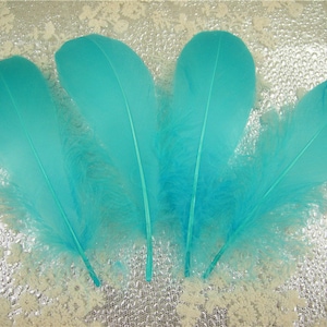 10 PCS Turquoise Dyed Natural Real Stripped Goose Feathers for Millinery Hat Making Materials Headpiece crafts Plume Sewing DIY 5-6&quot; Length
