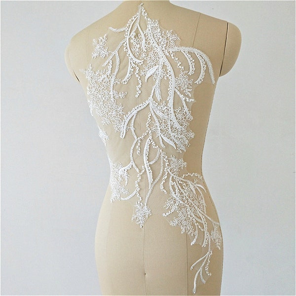 Bodice Lace Appliques Floral Embroidery Lace Patch Sewing on Evening Bridal Dress Wedding Trim Craft
