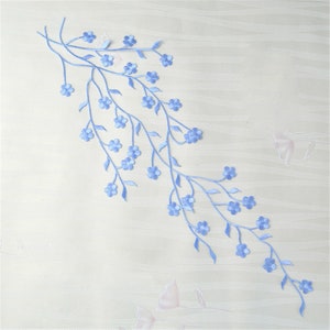 Plum Embroidery Lace Applique Floral Patches Appliques Motif Iron on Wedding Bridal Evening Dress Gown Hat 1 Piece Blue