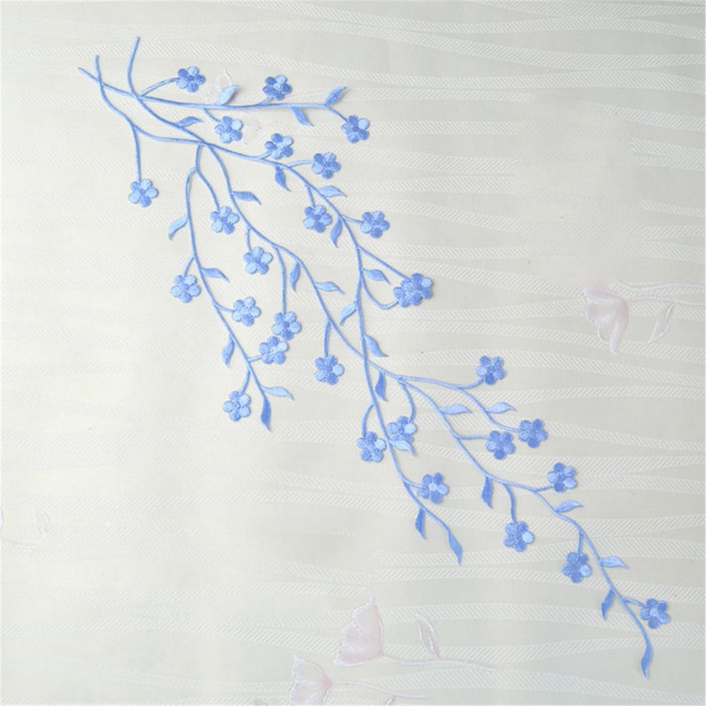 Plum Embroidery Lace Applique Floral Patches Appliques Motif Iron on Wedding Bridal Evening Dress Gown Hat 1 Piece Blue