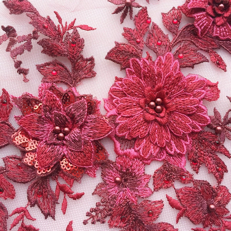 3D Floral Embroidery Lace Applique Motif Materials Lace Patch - Etsy