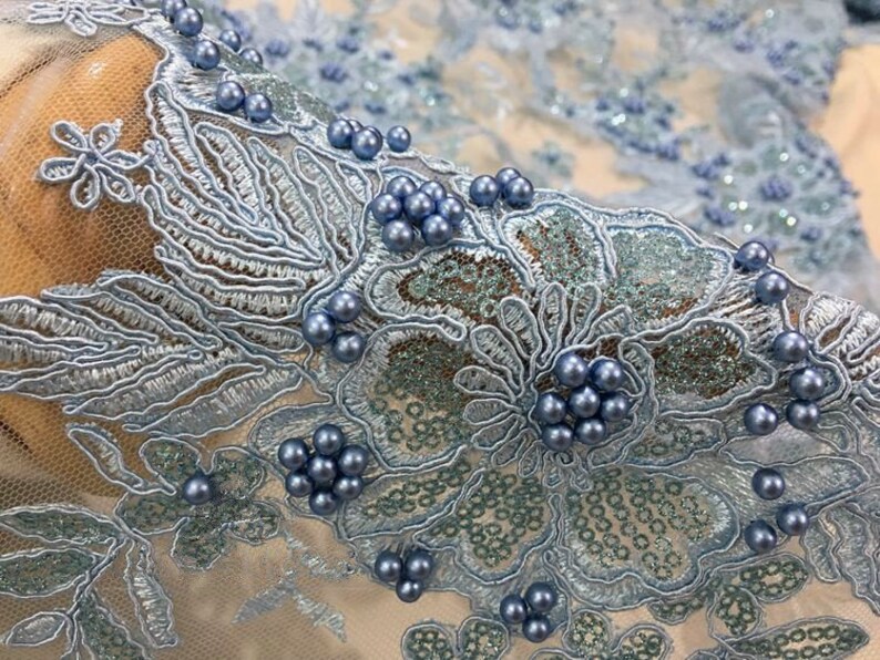 Blue 3D Flower Embroidery Lace Fabric With Sequin Pear - Etsy