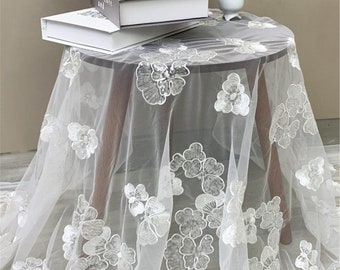 Off White Embroidery Lace Fabric Mesh Trims with Sequin DIY Wedding Bridal Evening Dress Veil Sold by the yard