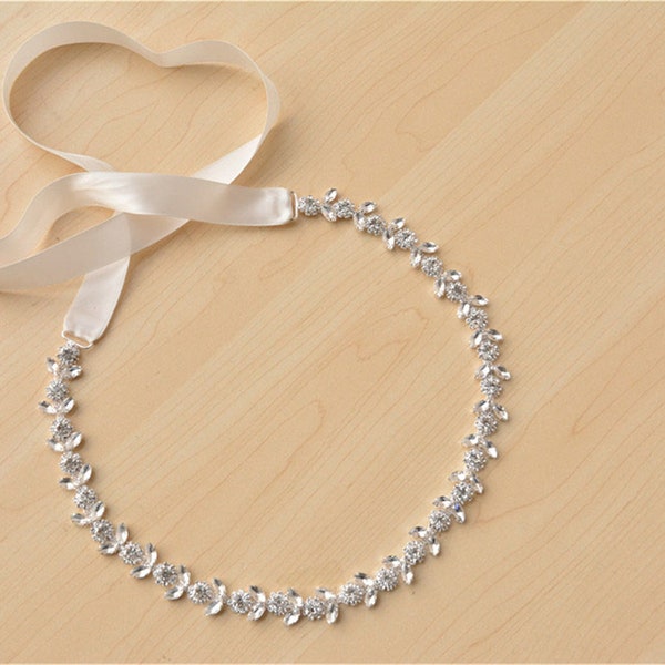 Longue paillettes strass mariée chaîne garniture strass applique Diamante perlé cristal Sash avec ruban pour mariée mariage robe ceinture 1 PC