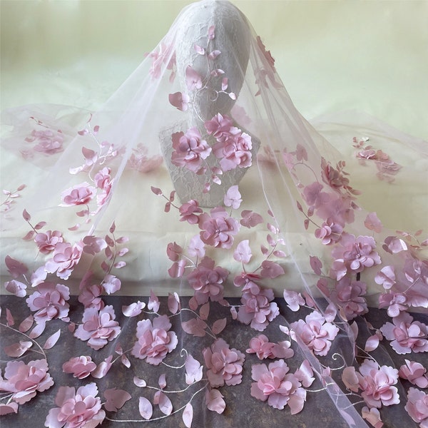 Tela de encaje de flores 3D bordado tul malla de encaje gasa para traje de baile vestido de novia de graduación 51 pulgadas de ancho vendido por 1 yarda