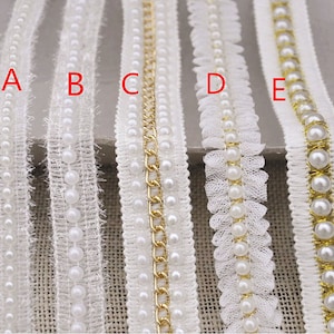 Ruffled Lace Trims Tulle Pleated Pearl Lace Mesh Edge for Doll Making Wedding Cake Dress Gown Design Sold by the Yard