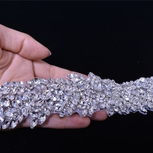 Bridal Crystal Rhinestone Applique Diamante Appliques Sash Belt DIY Iron Glue on Bridal Wedding Dress Gown 1 Piece image 3