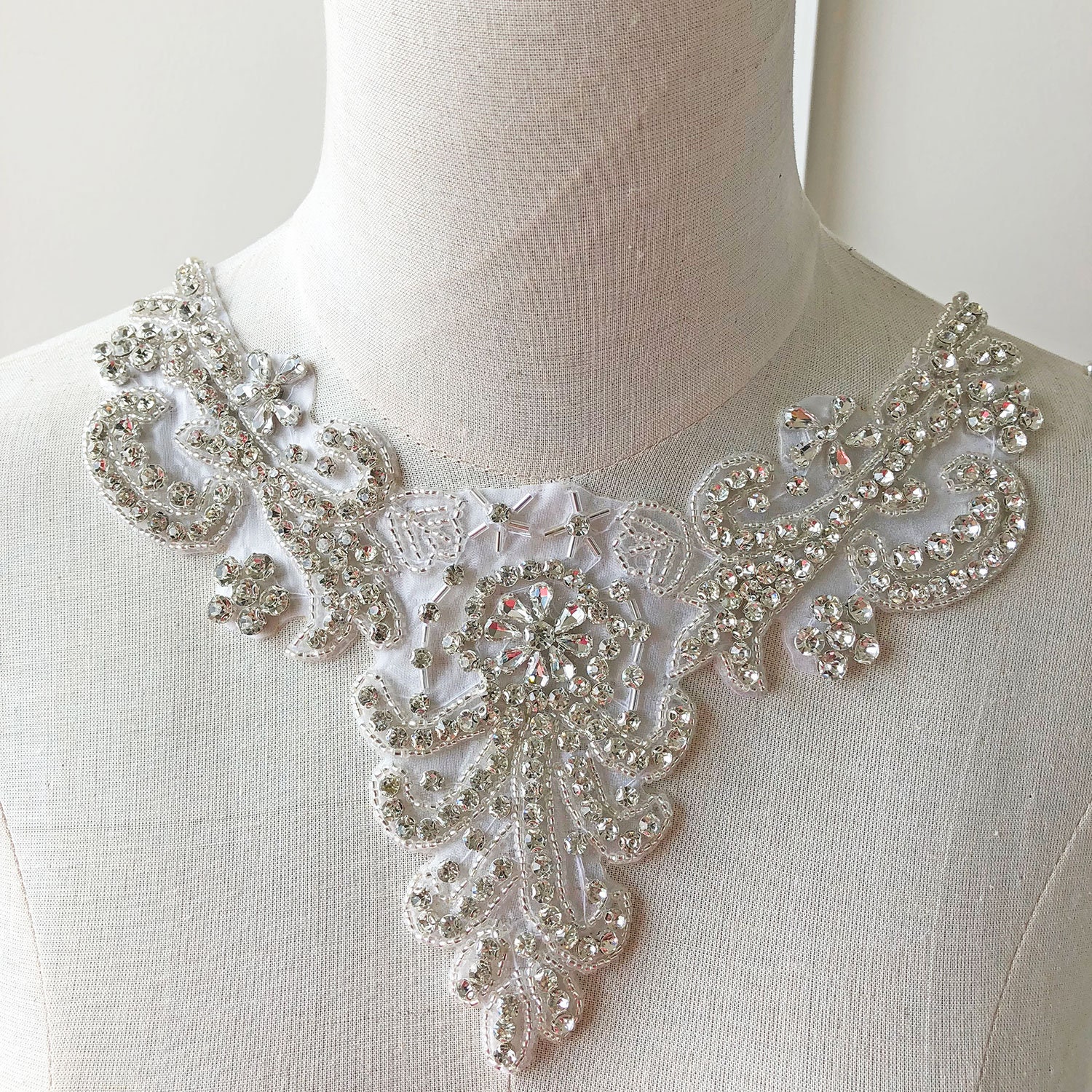Shinny Bridal Rhinestone Applique V Neck Diamante Appliques Etsy