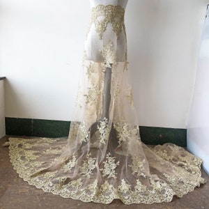 Elegant Golden Flower Embroidery Lace Fabric Materials Trimmings Lace Mesh DIY Dance Prom Wedding Bridal Dress Gown Veils 51 &quot;