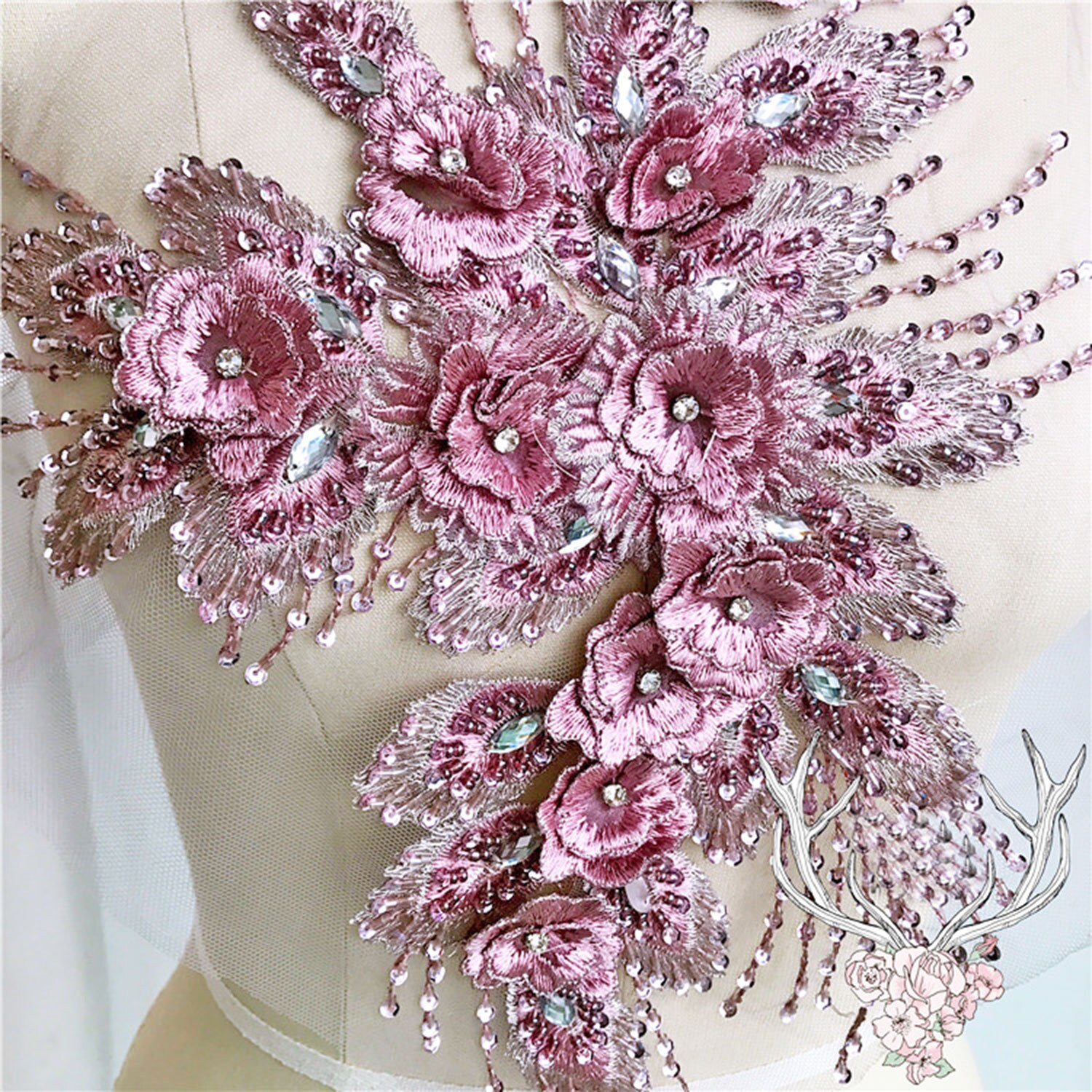 Bodice Floral Embroidered Beaded Lace Applique Trims Motif 3D Etsy