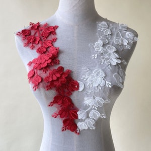 Guipure 3D Embroidery Lace Applique Motif Leaf Patches Applique Sewing on Wedding Bridal Evening Dress Gown Skirt Costume DIY Crafts 1 Pce