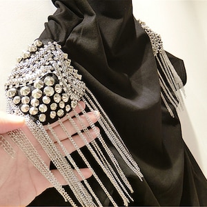 Shoulder Patches Tassel Chain Suit Crystal Epaulet Fringe Shoulder Badge Rhinestone Applique for wedding Dance Punk Costume