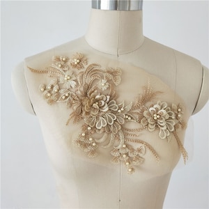 7 Color 3D Flower Embroidery Lace Applique Motif Materials With Pearl Flower Lace Patch on Bridal Wedding Dress Dress Skirt 1 PC
