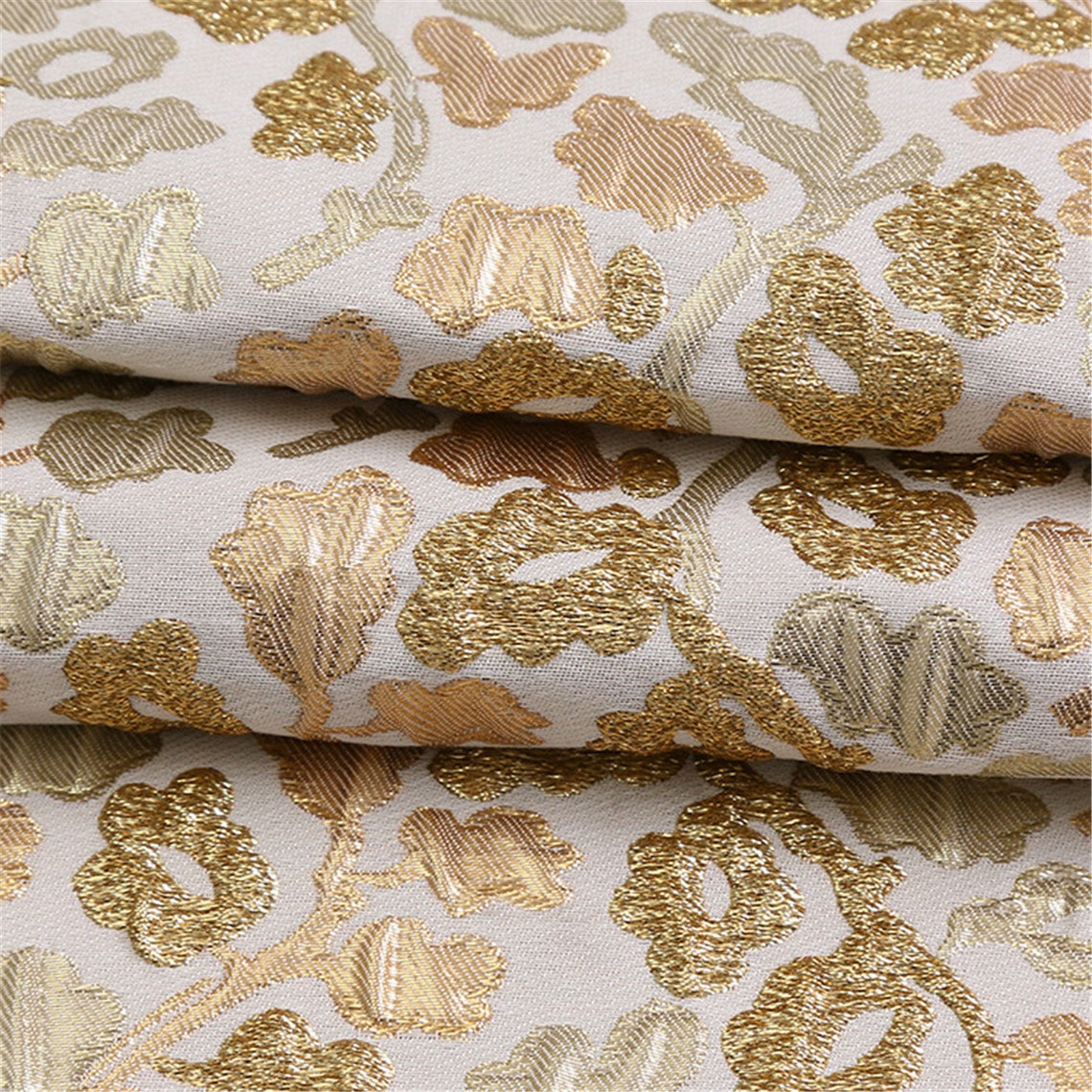 Gold High End Jacquard Fabric Polyeter Silk Thread Brocade Etsy