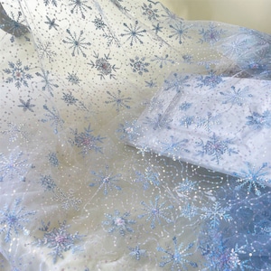 Shinny Star Embroidery Lace Fabric Mesh Trims with Sequin DIY Wedding Bridal Evening Dress Veil Sold by the Yard