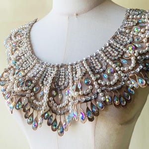 Perles lourdes strass dentelle appliqué col avec perles dentelle patch swing sur robe de mariée mariage fille 1 PC