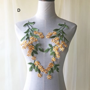 Green Vine Embroidery Lace Applique Motif Forest Leaves Patches Appliques Sewing on Wedding Bridal Evening Dress Gown 1 Pair D