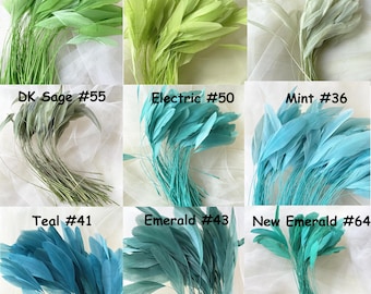 Green Natural Stripped Coque Feathers for Fascinators  Millinery Craft DIY Hat Making Headpiece  5-7"