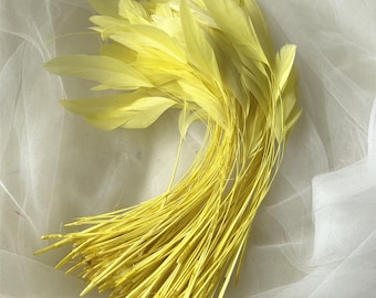 Lemon Natural Stripped Coque Feathers for Millinery fascinators Plume Craft Hat Making Dyed Rooster Loose Feather 5-7" 10/25/50/75/100 PCS