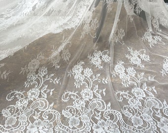 Embroidery Eyelash Lace Fabric French Jacquard Lace Mesh Materials DIY Bridal Wedding Full Evening Dress 59" Width 1.5 meter per piece
