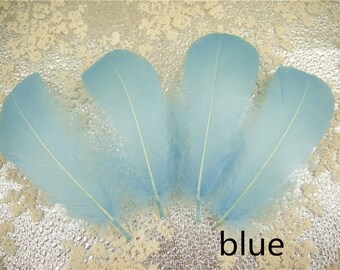 Großhandel Natur blau echte gefärbte Gänse Federn für Millinery Fascinator Hut Machen Basteln DIY 10 STK 15-6"Länge