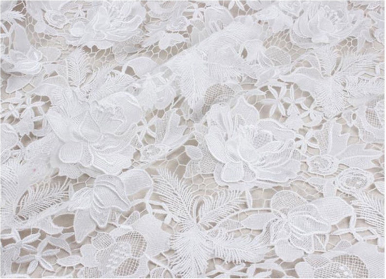 Guipure Lace Fabric 3D Flower Embroidery Hollowed Fabrics Etsy