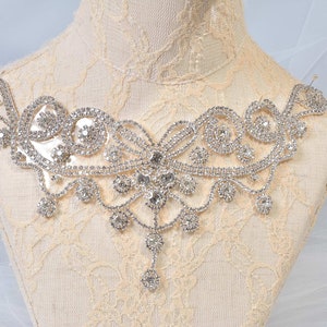 Bridal Rhinestone Applique Diamante Appliques Sweet Heart Sash Applique DIY Bridal Dress Applique V Neck Crystal wedding applique Handcraft