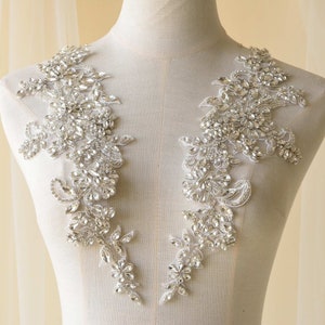 Sparkling Rhinestone Applique Heavy Beads Motif Diamante Lace Patch sewing on Bridal Wedding Ball Dress Gown image 2