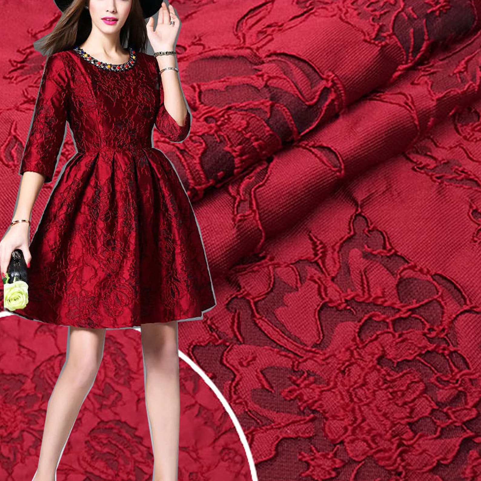 Rose Floral Emboss Jacquard Fabric Polyeter Brocade Damask for - Etsy