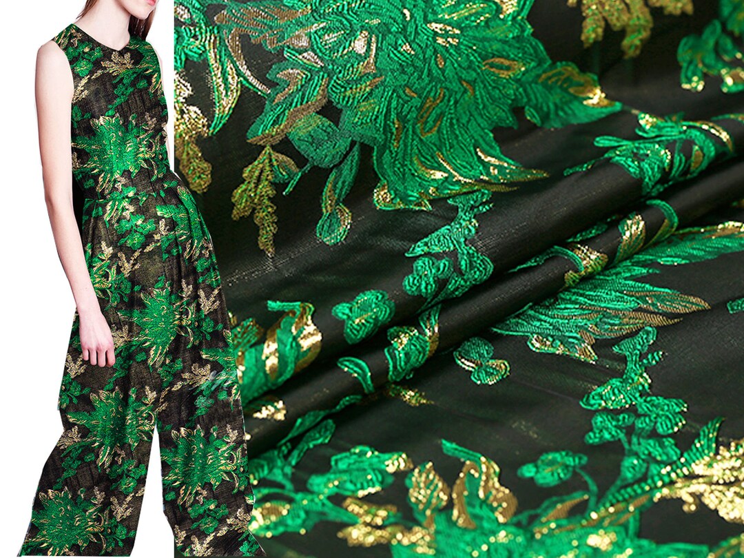 High- End Green Floral Jacquard Fabric, Polyeter Cotton Brocade Fabric ...