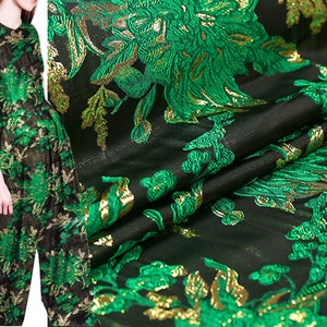 High-End grün Floral Jacquard Stoff, Polyeter Baumwolle Brokat Stoff, blühende Rose Stoff für Haute Couture Kostüm Kleid Design