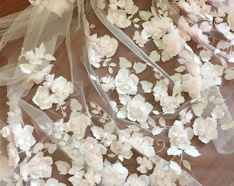 3D Flower Lace Fabric Materials Embroidery Tulle Lace Mesh Gauze for Dance Costume Prom Bridal Wedding Dress 51 inch Width Sold by 1 yard