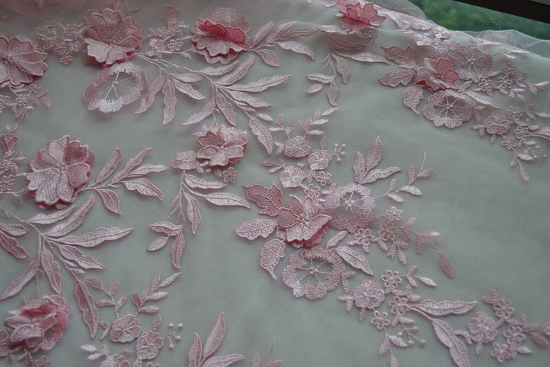 Pink 3D Flower Embroidery Lace Fabric Mesh Materials Dress Etsy