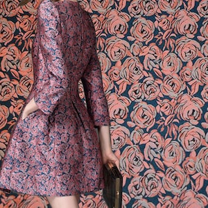Rose Emboss Jacquard Fabric Polyeter Brocade Damask for Haute Couture Costume Design Sold by 1 Yard